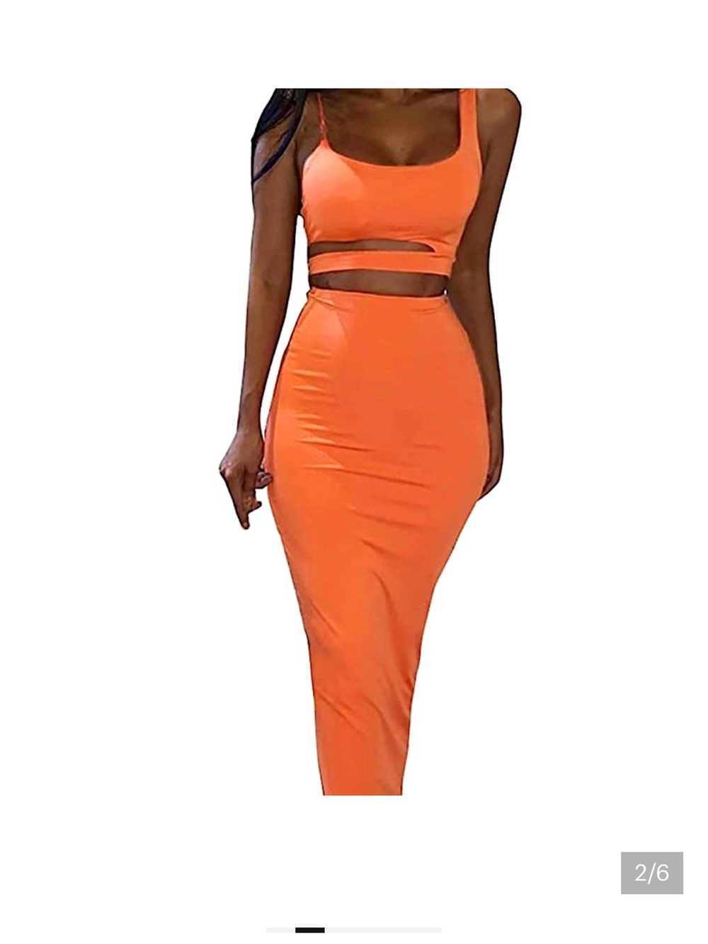 Neon Orange Two-Piece Cutout Maxi Dress SHEIN skirt 34 inches long